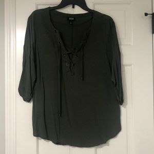 a.n.a Green Lace Up Blouse